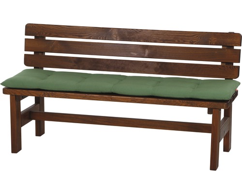 Holzbank mit grüner Sitzauflage
