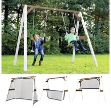 Holzschaukel mit zwei Kindern und optionalem Zubehör