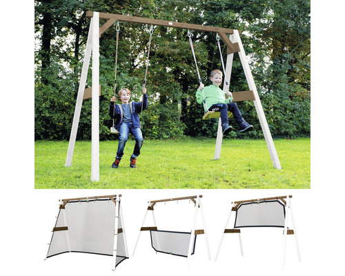 Holzschaukel mit zwei Kindern und optionalem Zubehör