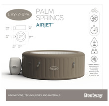 Lay-Z-Spa Palm Springs Airjet Whirlpool mit den Maßen 196 x 71 x 196 cm und Freeze Shield Symbol für winterfeste Technologie