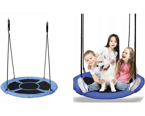 Runde Schaukel mit Kindern und einem Hund