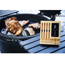 Gegrilltes Hähnchen und Fleisch auf einem Grill mit Meater Block Thermometer