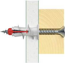 Universaldübel mit Schraube in Wand und Holz