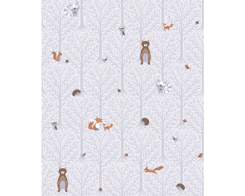 Tapete mit Waldtieren und Bäumen