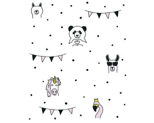 Tapete mit Lama, Panda, Einhorn und Flamingo Muster