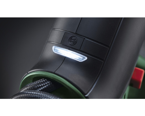 Detailansicht einer Bosch Bohrmaschine mit LED-Licht und Schalter