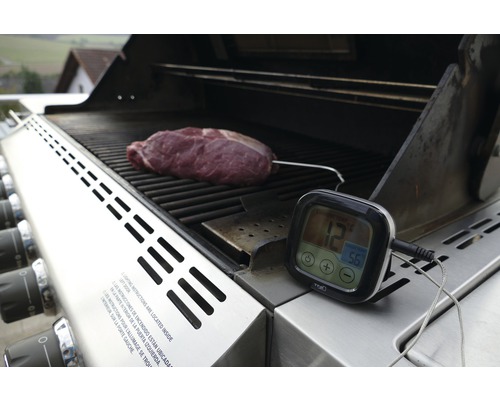 Grill mit Fleisch und Grillthermometer
