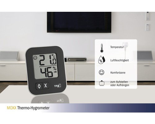 Thermo-Hygrometer Digital TFA MOXX Kunststoff schwarz
