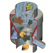 Regenwasserfilter mit fallenden Blättern und Wasser