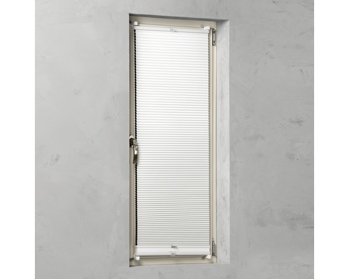 Fenster mit verspanntem Plissee als Sicht- und Sonnenschutz