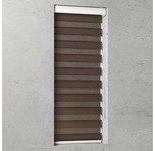 Fenster mit braunem Doppelrollo zur Lichtregulierung