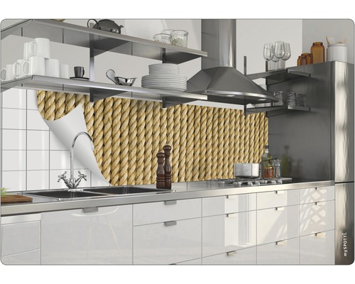 Küchenszene mit Spritzschutzfolie im Seil Design