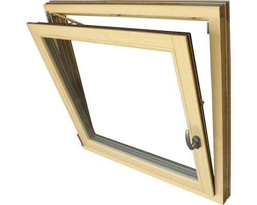 Holzfenster mit Kippfunktion geöffnet.