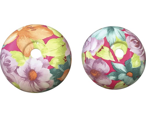 Zwei Toilettendeckel mit Blumenmuster