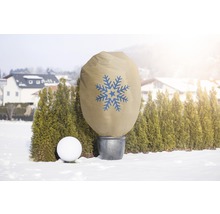 Pflanzensack mit Schneeflockenmotiv zum Schutz von Pflanzen im Winter