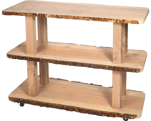 Holzregal mit drei Ebenen auf Rollen