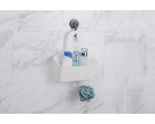 Badezimmer-Aufbewahrungskorb mit Saugnapf an der Wand befestigt