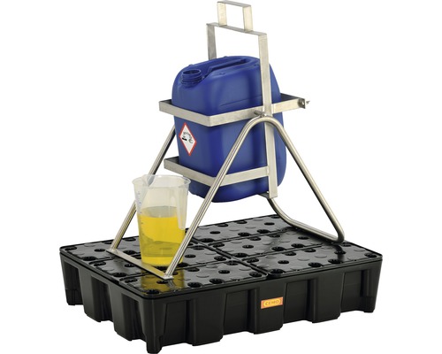 Auffangwanne mit Fasskipper und Messbecher für gefährliche Stoffe