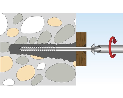 Illustration einer Schraube, die in einer Steinwand befestigt wird