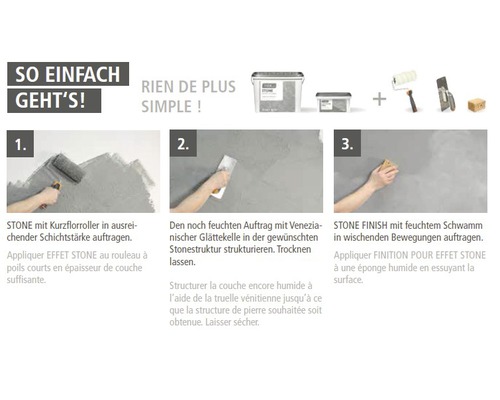 Anleitung zum Auftragen von Stone Effektfarbe mit Farbrolle, Venezianischer Glättekelle und Schwamm