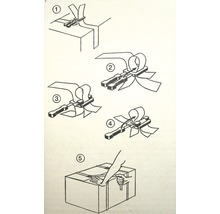 Anleitung zum Spannen von Umreifungsband mit einem Umreifungsbandspanner.