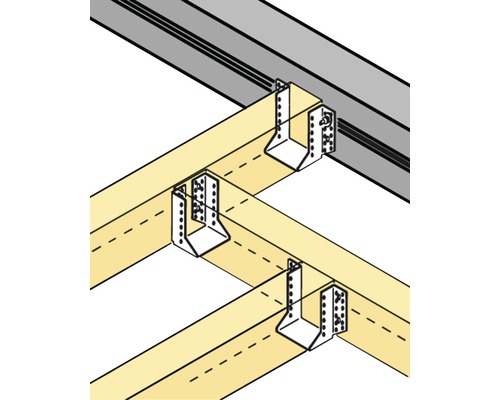 Illustration von Balken und Balkenschuhen für den Holzbau