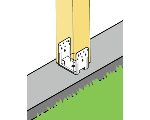 Pfostenträger aus Metall mit Holzpfosten zur Montage im Außenbereich