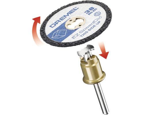 Dremel Trennscheibe mit EZ SpeedClic Mechanismus und Aufspanndorn.