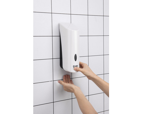 Wandseifenspender mit Bedienung per Knopfdruck