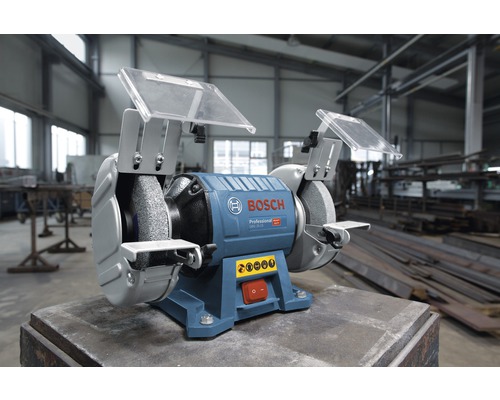 Doppelschleifer von Bosch mit Schutzvorrichtungen und Werkstückauflage