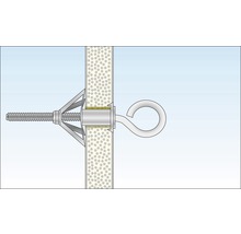 Illustration eines Kippdübels mit Haken in einer Wand