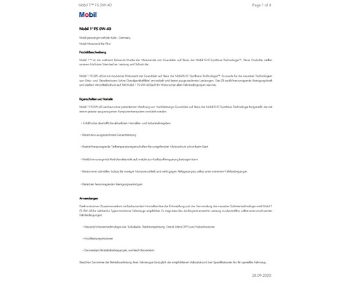 Motoröl Mobil 1 FS 0W-40 1 L