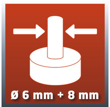 Symbol für geeignet für Durchmesser 6 mm plus 8 mm