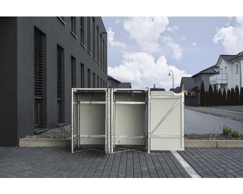 Mülltonnenbox aus Metall im Außenbereich