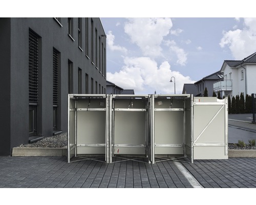 Fahrradboxen aus Metall und Kunststoff im Außenbereich