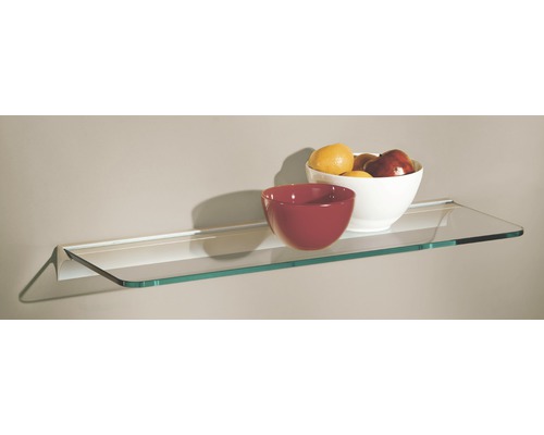 Glasregal mit Schale und Obst