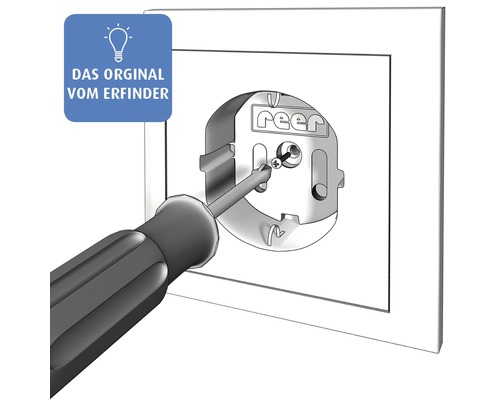 Darstellung der Montage einer Steckdosensicherung mit Schraubendreher