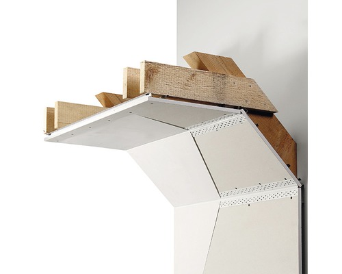 Detailansicht einer Deckenkonstruktion mit Holzunterkonstruktion und Gipskartonplatten