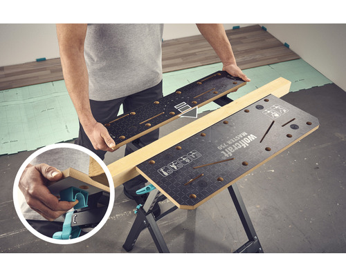 Wolfcraft Master 750 Werktisch mit Holzwerkstück