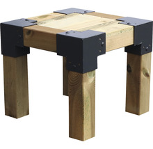 Holztisch mit Eckverbindern aus Metall