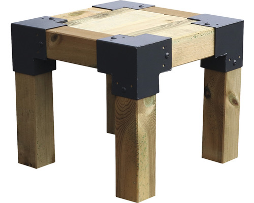 Holztisch mit Eckverbindern aus Metall