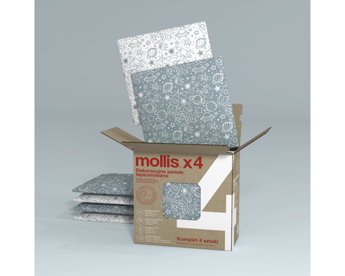 Dekorative Stoffpaneele mit Weltraummotiven im Karton, 4er-Set