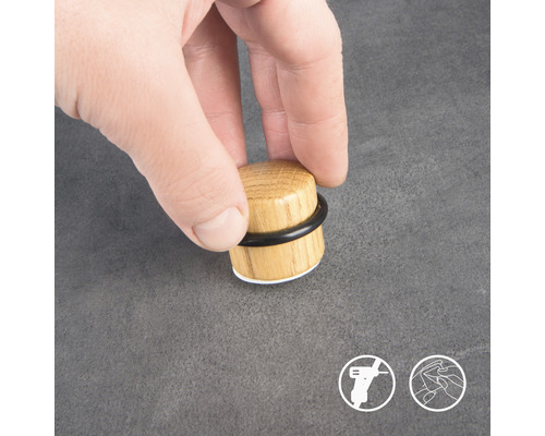 Türstopper aus Holz mit Gummiring und Klebefläche