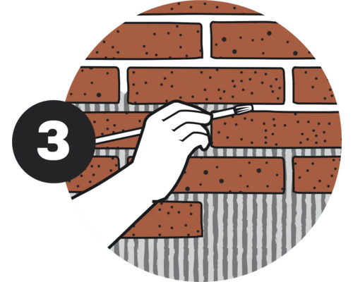 Illustration einer Fuge, die mit einem Pinsel bearbeitet wird, dargestellt in einem Kreis mit der Zahl 3.