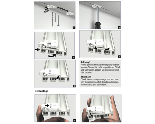 Anleitung zur Montage und Demontage eines Produkts mit Schrauben und Dübeln