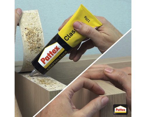 Anwendung von Pattex Kraftkleber auf Holzwerkstücken