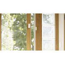 Fenster mit Glasbausteinen und installiertem Fensterkontakt zur Sicherheit