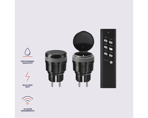 Drei Funksteckdosen für den Außenbereich mit Fernbedienung