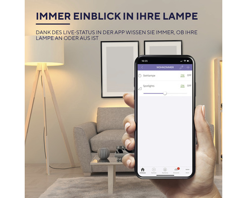 Smartphone-App zur Steuerung einer Stehlampe im Wohnzimmer