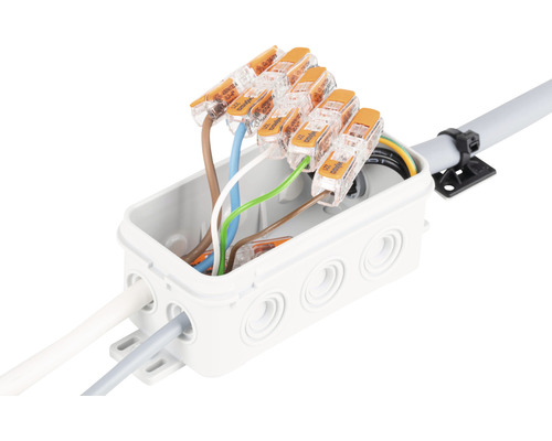 Abzweigdose mit Verbindungsklemmen und Elektrokabeln